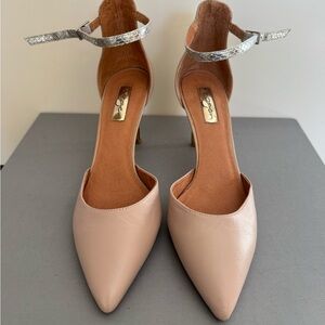 Halogen Nude and Silver Ankle Strap Heels